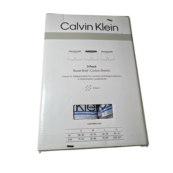 Calvin Klein Mens 3 Pack Boxer Brief Cotton Stretch Variety Waistband XL - Picture 2 of 4